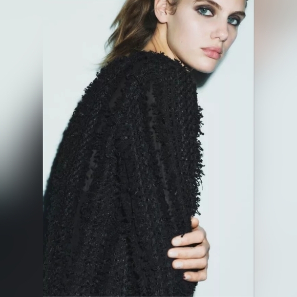 ZARA Limited Edition TEXTURED MINI DRESS Black Tweed Wool Viscose size M - Picture 3 of 16